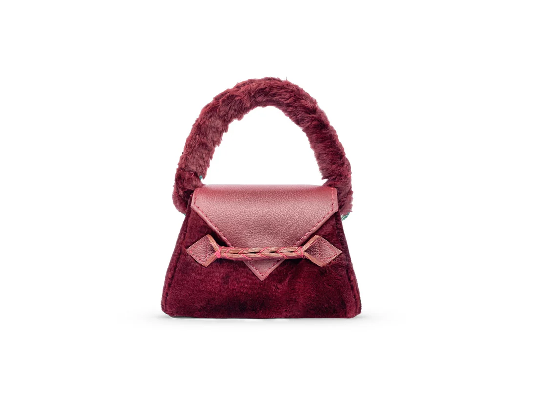 MAROON FUR MIX MICRO ESE TOP HANDLE